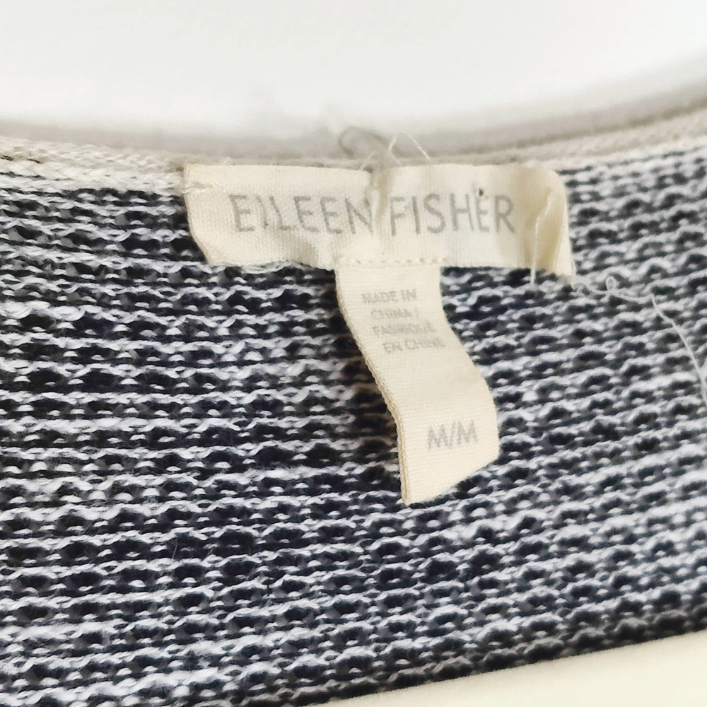 Eileen Fisher Organic Linen Cotton Tunic Sweater Black White Striped Medium - Picture 6 of 7